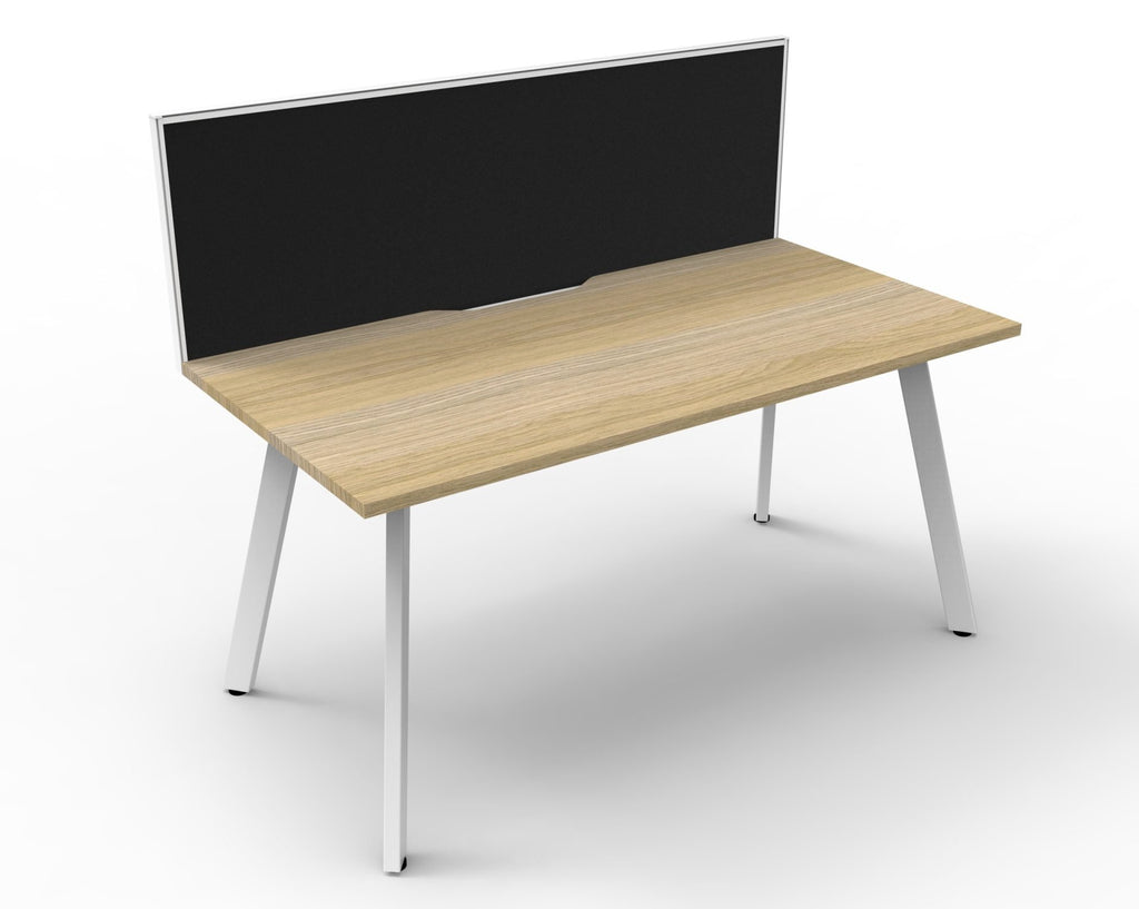 Eternity Single Sided Workstation - Framed Screen - Natural Oak Top & White Base - Black Fabric