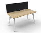 Eternity Single Sided Workstation - Framed Screen - Natural Oak Top & White Base - Black Fabric