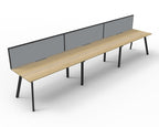 Eternity 3 Person Single Sided Workstation - Framed Screen - Natural Oak Top & Black Base - Grey Fabric