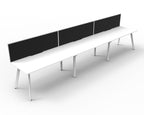 Eternity 3 Person Single Sided Workstation - Framed Screen - Natural White Top & White Base - Black Fabric