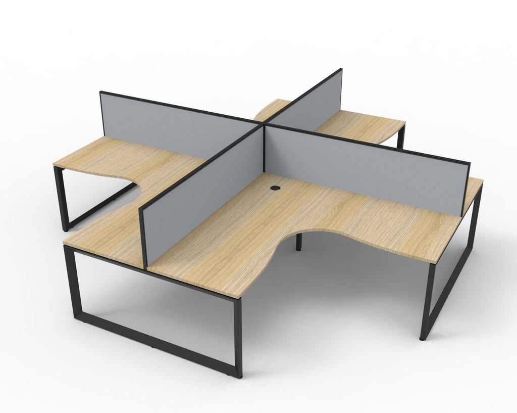 Infinity Loop Leg 4 Person Corner Workstation - Framed Screen - Natural Oak Top & Black Base