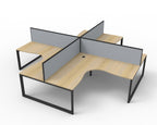 Infinity Loop Leg 4 Person Corner Workstation - Framed Screen - Natural Oak Top & Black Base