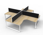 Infinity Loop Leg 4 Person Corner Workstation - Framed Screen - Natural Oak Top & White Base