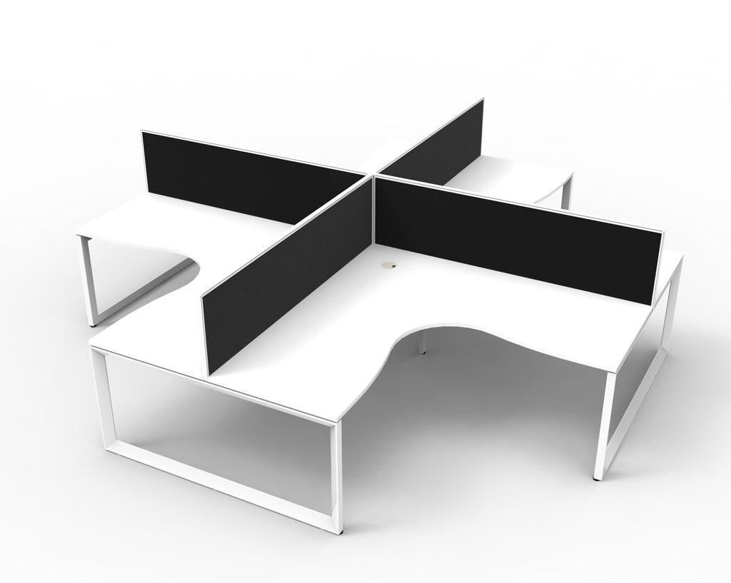 Infinity Loop Leg 4 Person Corner Workstation - Framed Screen - Natural White Top & White Base