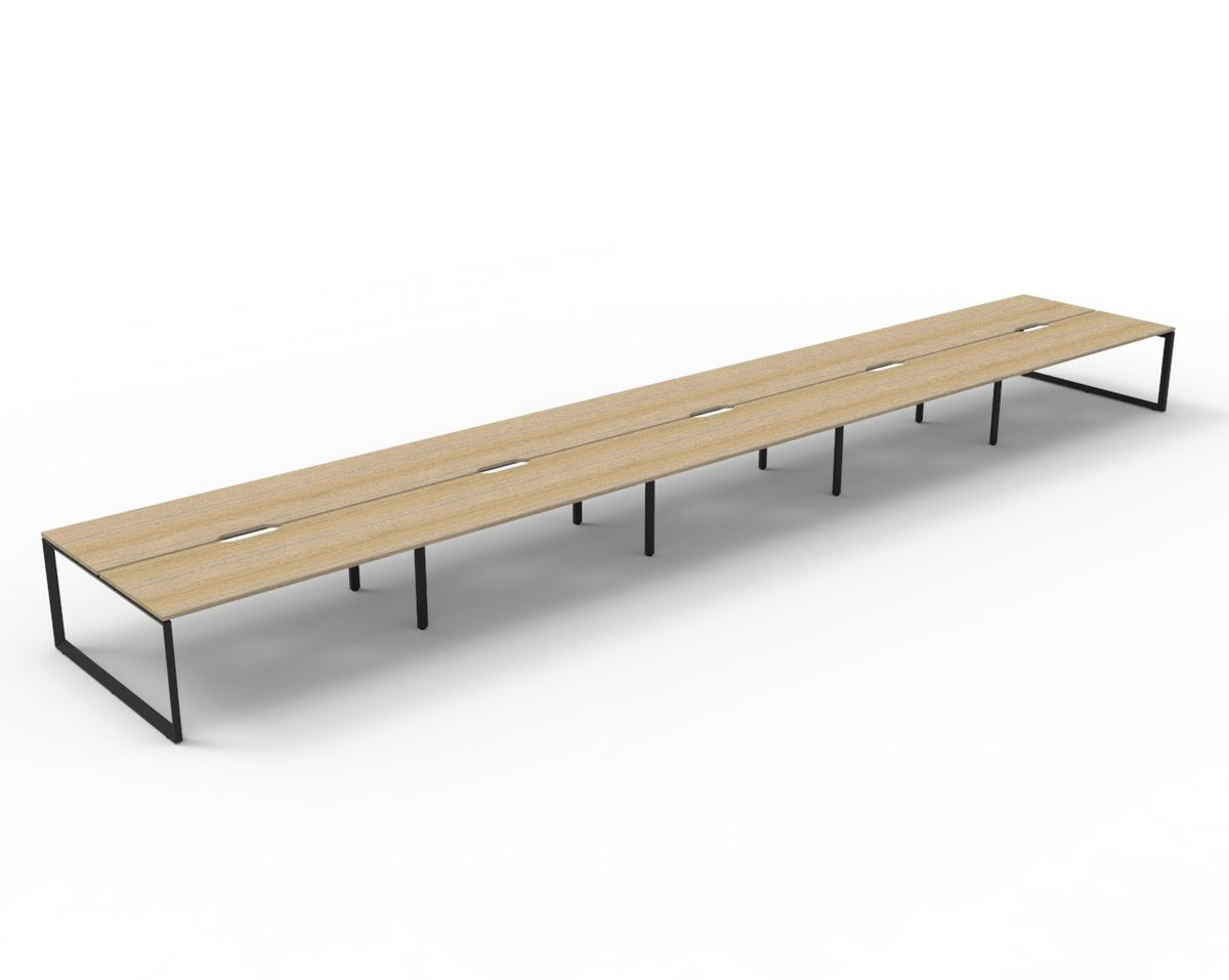 Infinity Loop Leg 10 Person Back To Back Workstation - No Screen - Natural Oak Top & Black Base