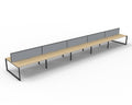 Infinity Loop Leg 10 Person Back To Back Workstation - Framed Screen - Natural Oak Top & Black Base - Grey Fabric