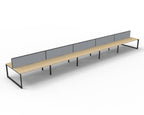 Infinity Loop Leg 10 Person Back To Back Workstation - Framed Screen - Natural Oak Top & Black Base - Grey Fabric