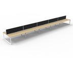 Infinity Loop Leg 10 Person Back To Back Workstation - Framed Screen - Natural Oak Top & White Base - Black Fabric