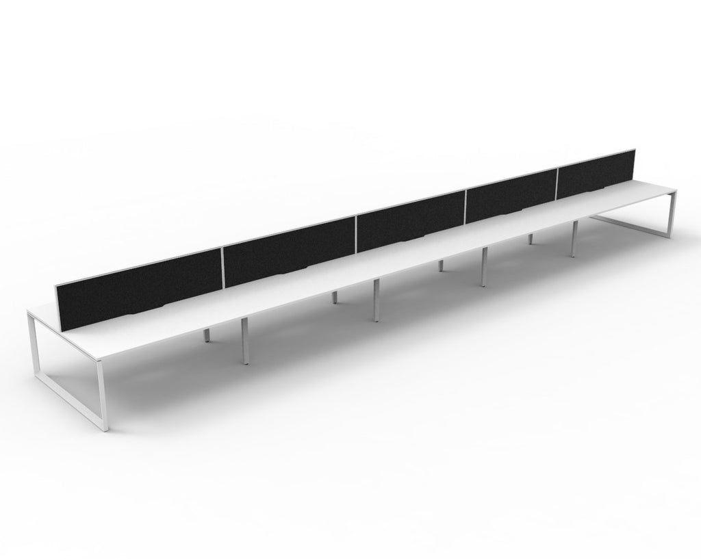 Infinity Loop Leg 10 Person Back To Back Workstation - Framed Screen - Natural White Top & White Base - Black Fabric
