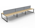 Infinity Loop Leg 6 Person Back To Back Workstation - Framed Screen - Natural Oak Top & Black Base - Grey Fabric