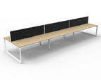Infinity Loop Leg 6 Person Back To Back Workstation - Framed Screen - Natural Oak Top & White Base - Black Fabric