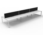 Infinity Loop Leg 6 Person Back To Back Workstation - Framed Screen - Natural White Top & White Base - Black Fabric