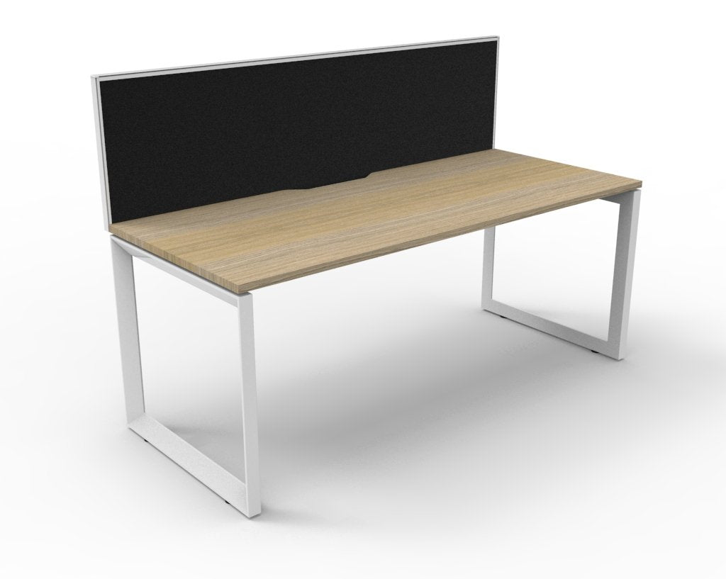 Infinity Loop Leg 1 Person Single Sided Workstation - Framed Screen - Natural Oak Top & White Base - Black Fabric