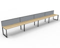 Infinity Loop Leg 4 Person Single Sided Workstation - Framed Screen - Natural Oak Top & Black Base - Grey Fabric