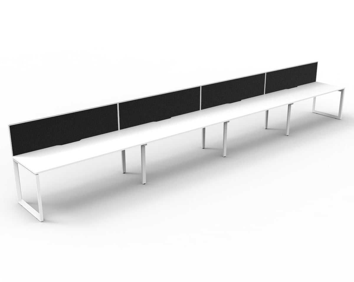 Infinity Loop Leg 4 Person Single Sided Workstation - Framed Screen - Natural White Top & White Base - Black Fabric