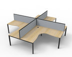 Infinity Profile Leg 4 Person Corner Workstation - Framed Screen - Natural Oak Top & Black Base