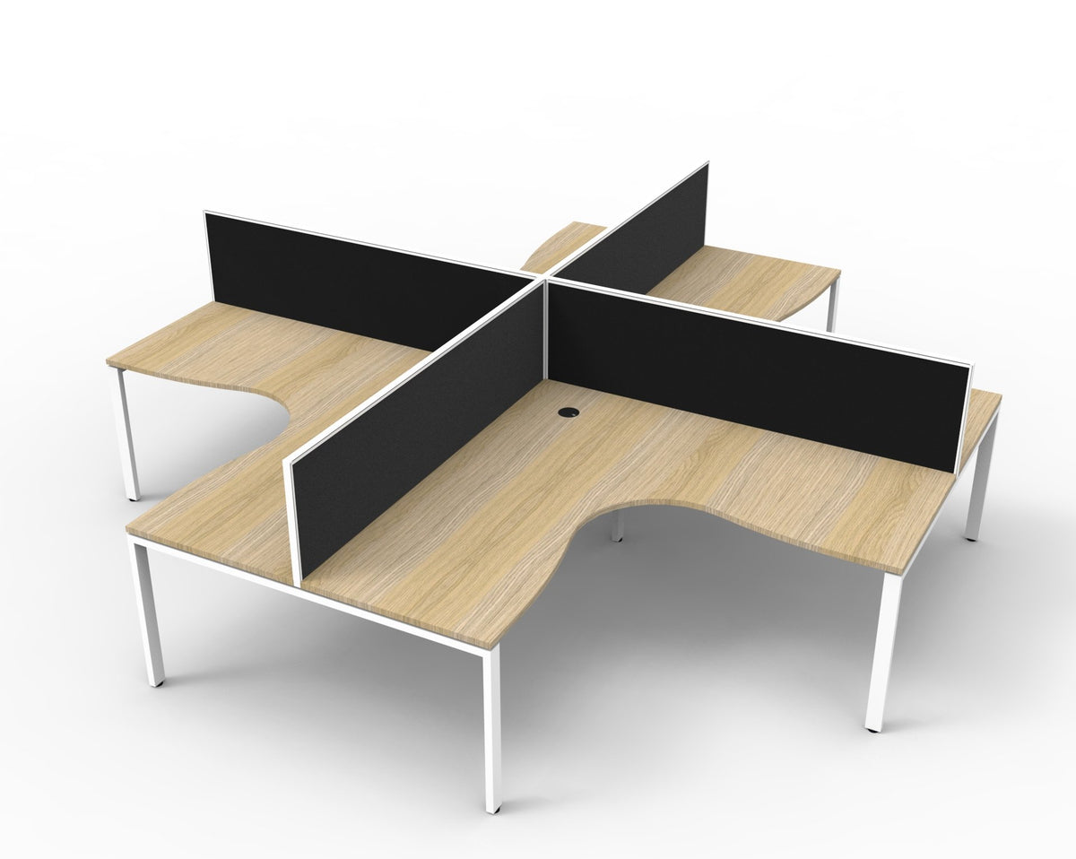 Infinity Profile Leg 4 Person Corner Workstation - Framed Screen - Natural Oak Top & White Base