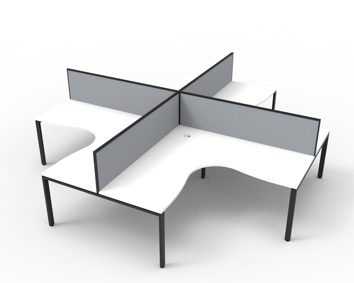 Infinity Profile Leg 4 Person Corner Workstation - Framed Screen - Natural White Top & Black Base