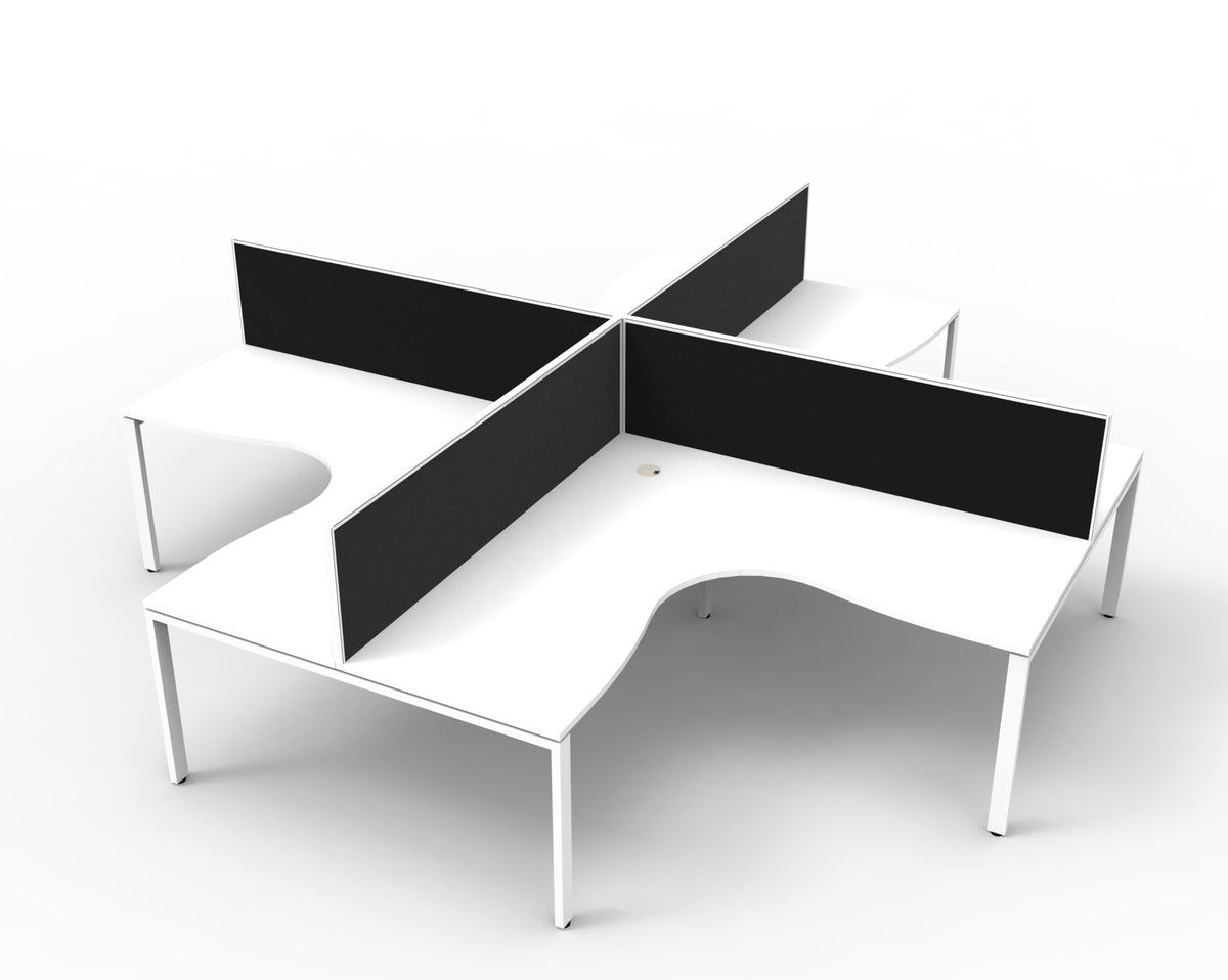Infinity Profile Leg 4 Person Corner Workstation - Framed Screen - Natural White Top & White Base