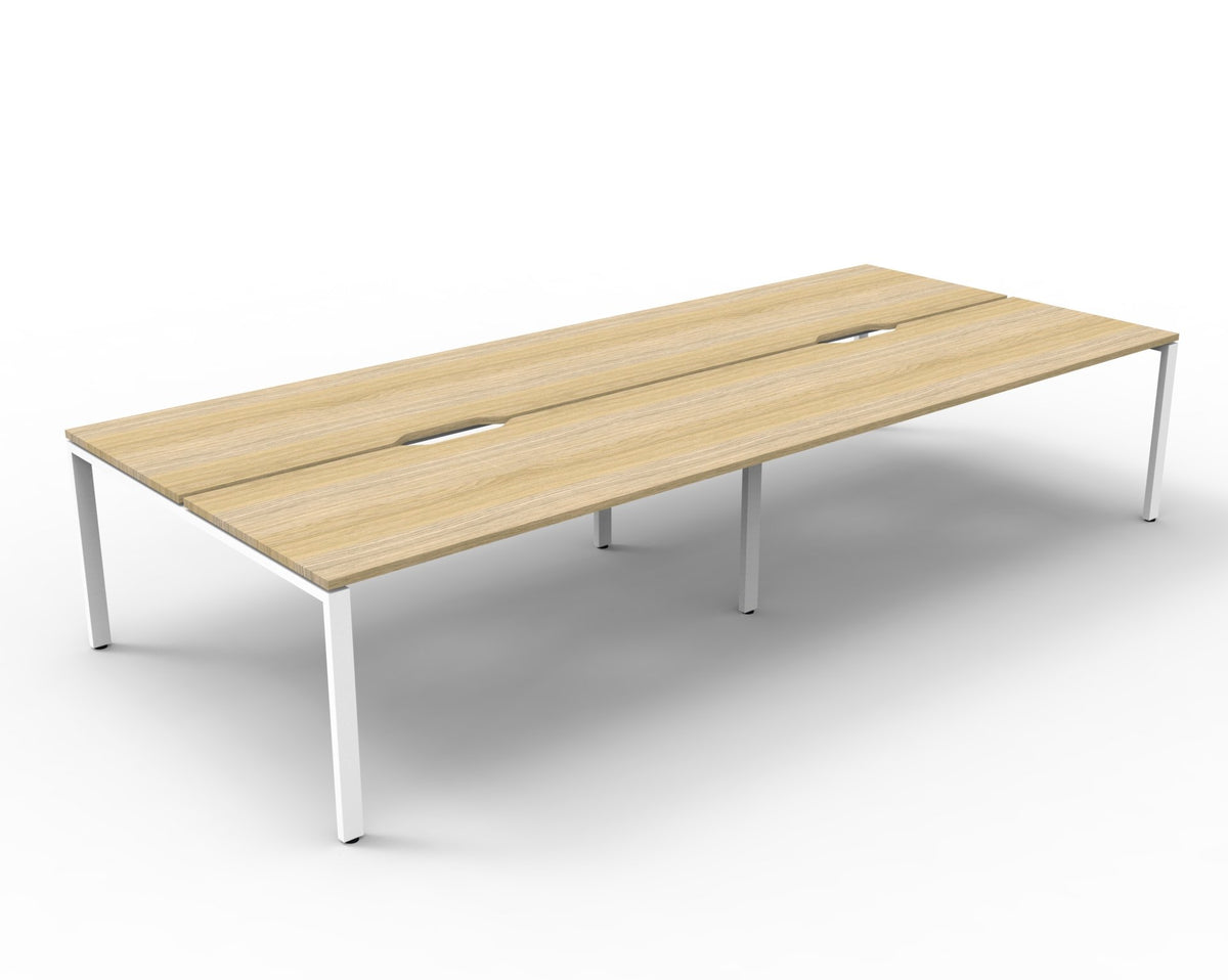 Infinity Profile Leg 4 Person Back To Back Workstation - No Screen - Natural Oak Top & White Base
