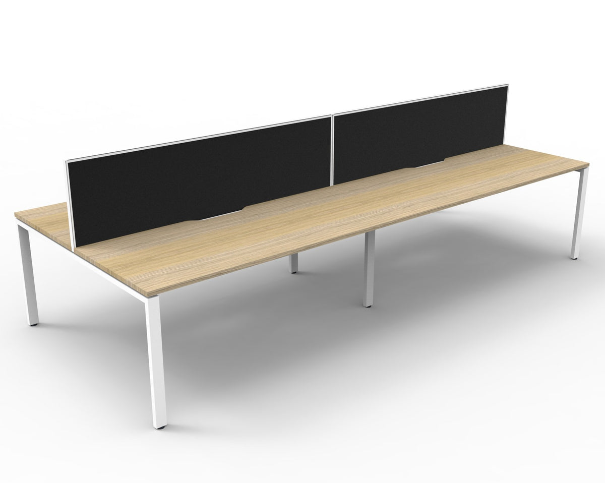 Infinity Profile Leg 4 Person Back To Back Workstation - Framed Screen - Natural Oak Top & White Base