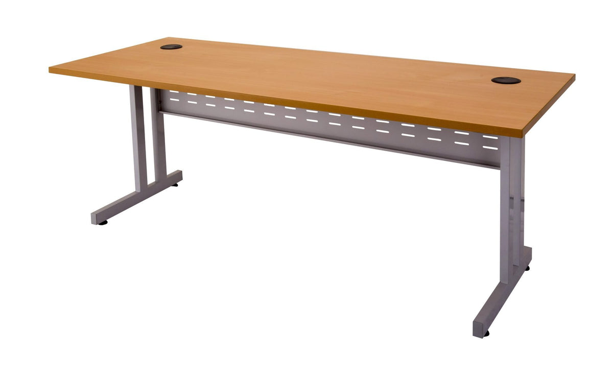 Rapid Span C Leg Single Desk - Beech Top & Precious Silver Base