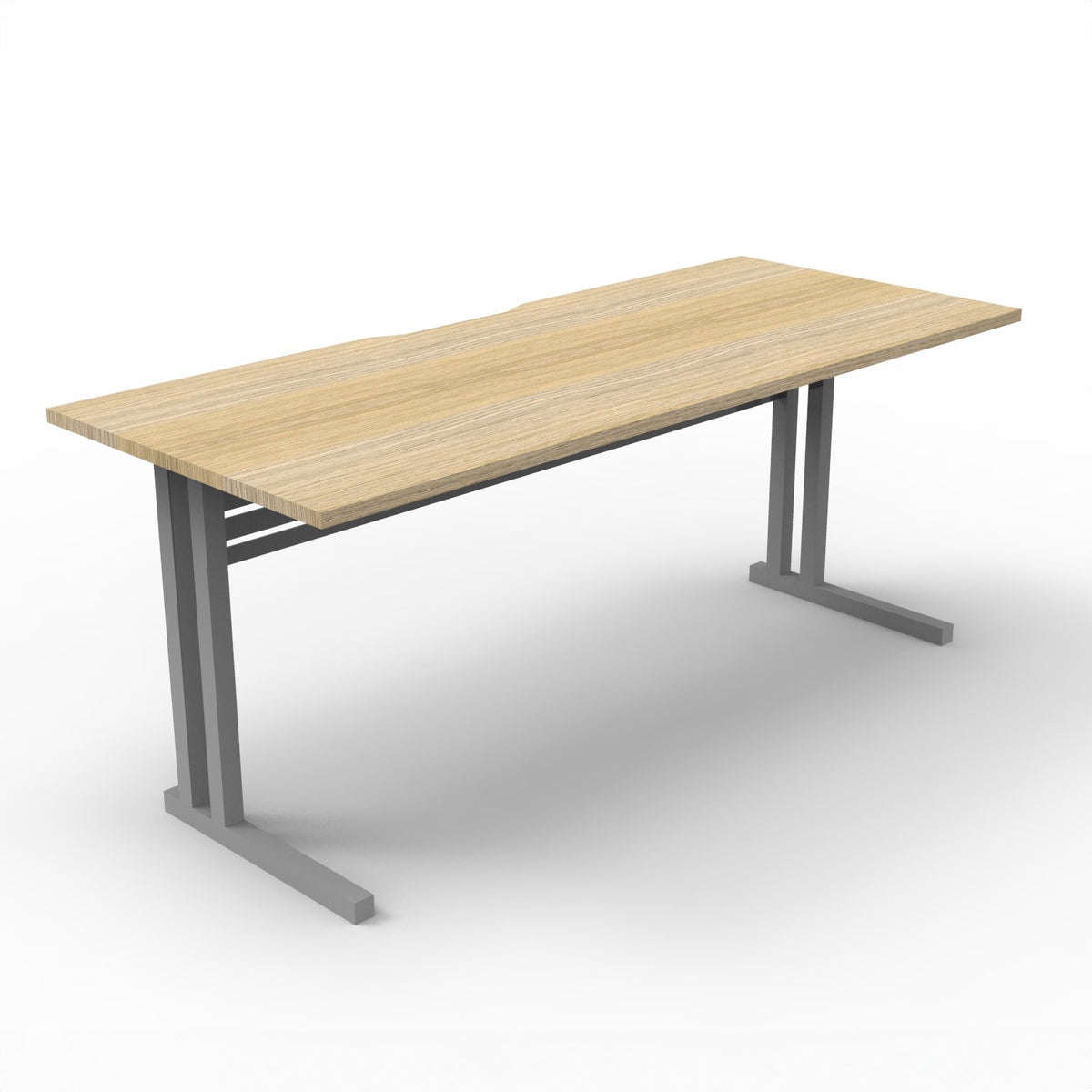 Rapid Span C Leg Single Desk - Natural Oak Top & Precious Silver Base