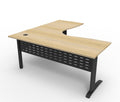 Deluxe Rapid Span Corner Workstation - Natural Oak Top & Black Satin Base
