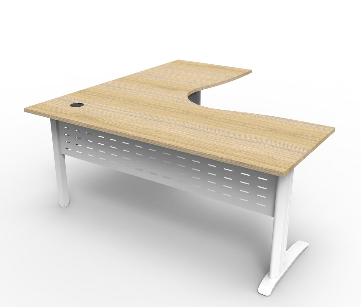Deluxe Rapid Span Corner Workstation - Natural Oak Top & White Satin Base