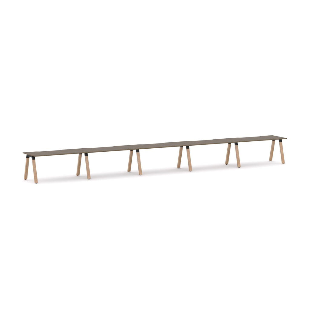 Plantation 5-User Single-Sided Workstation — Black, Natural Walnut