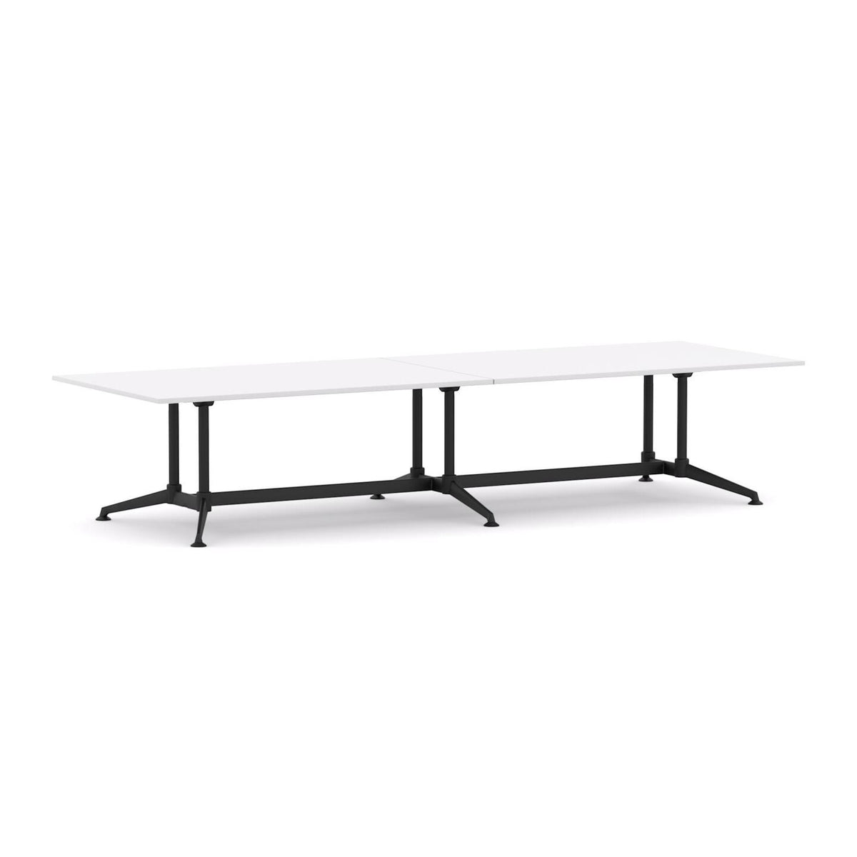 Modulus Boardroom Table Double Span, Twin Post — All Black Powdercoat, Studio White