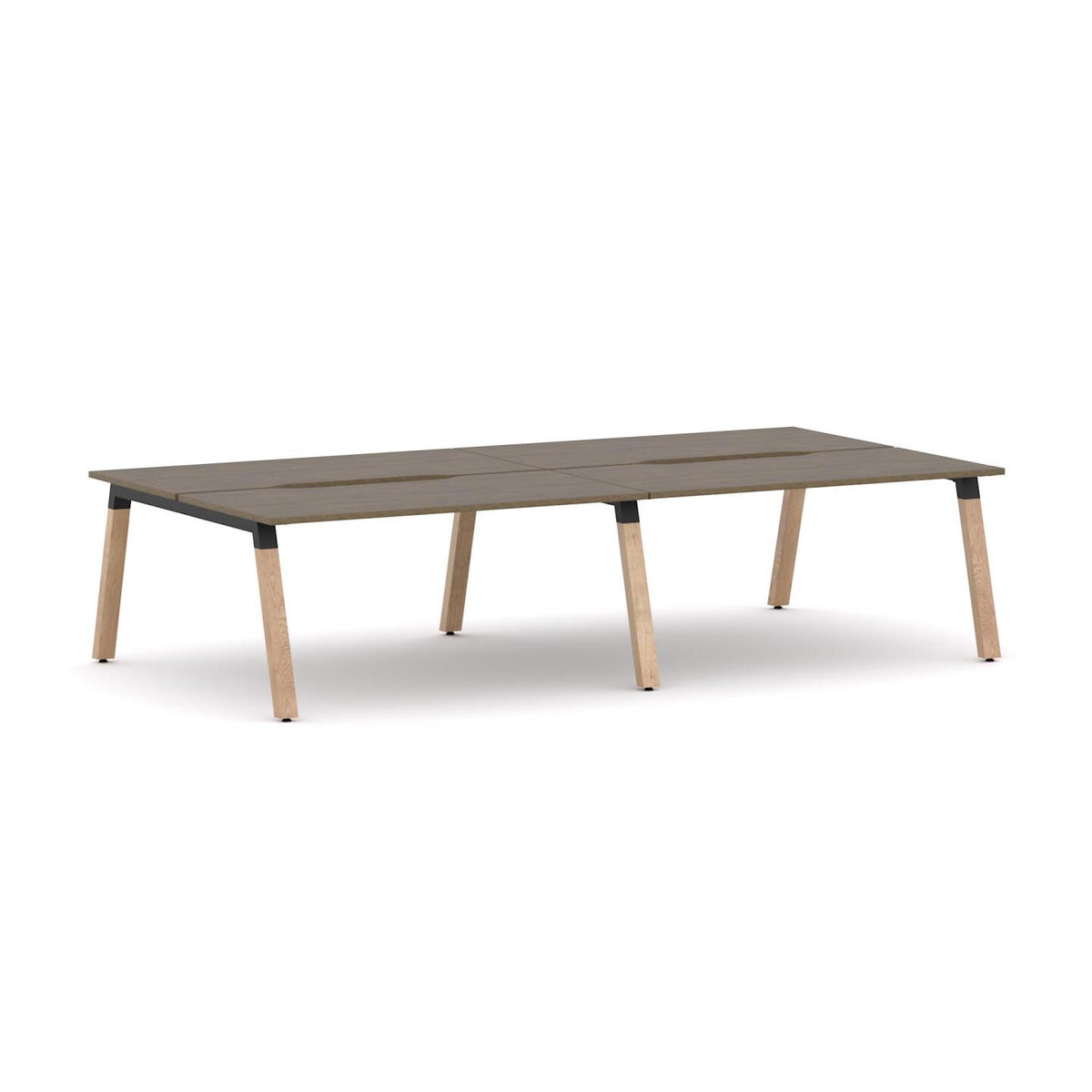 Plantation 4-User Double-Sided Workstation — Black, Natural Walnut
