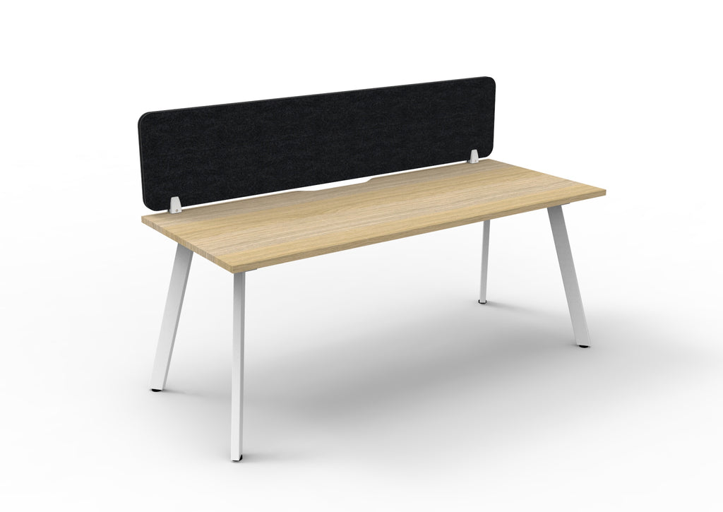 Eternity Single Sided Workstation - Eco Panel Screen - Natural Oak Top & White Base - Black PET