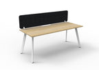 Eternity Single Sided Workstation - Eco Panel Screen - Natural Oak Top & White Base - Black PET