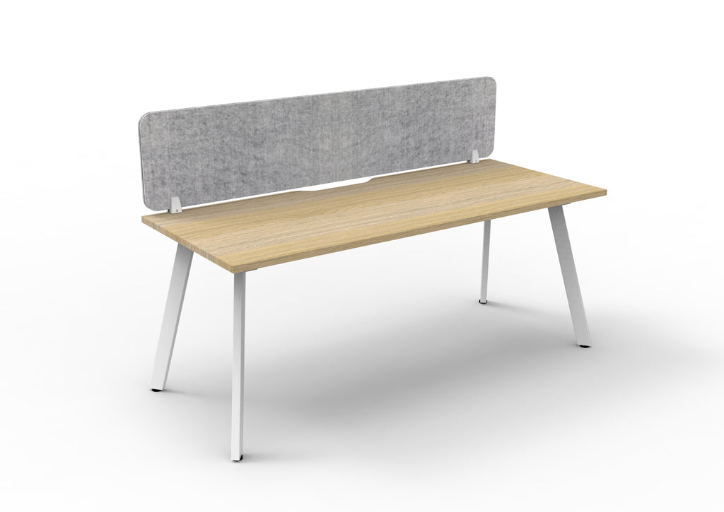 Eternity Single Sided Workstation - Eco Panel Screen - Natural Oak Top & White Base - Marble Grey PET