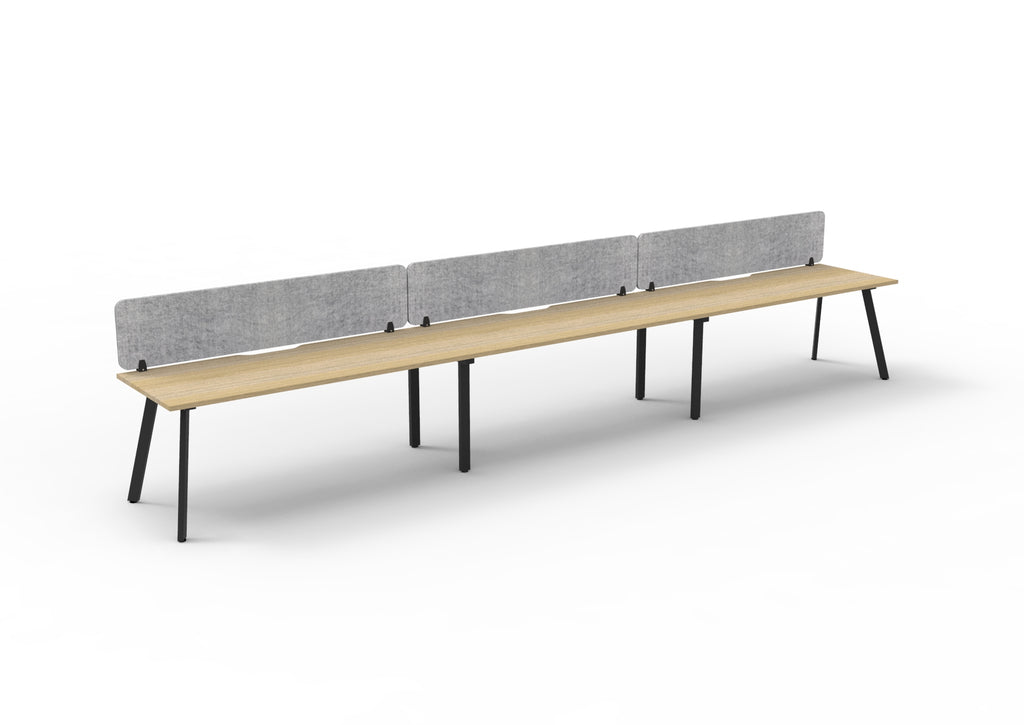 Eternity 3 Person Single Sided Workstation - Eco Panel Screen - Natural Oak Top & Black Base - Marble Grey PET