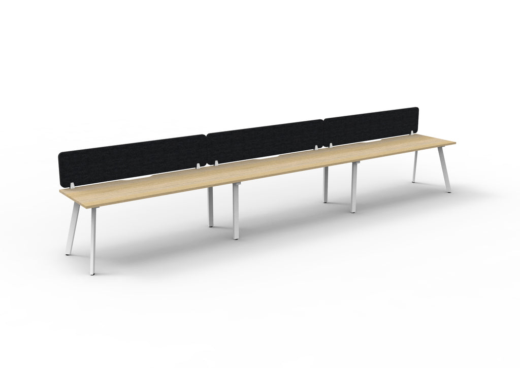 Eternity 3 Person Single Sided Workstation - Eco Panel Screen - Natural Oak Top & White Base - Black PET