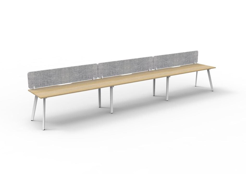 Eternity 3 Person Single Sided Workstation - Eco Panel Screen - Natural Oak Top & White Base - Marble Grey PET