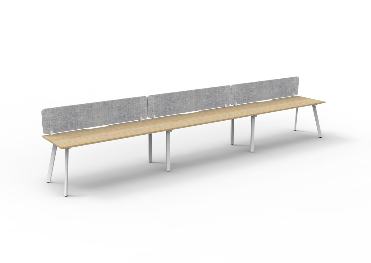 Eternity 3 Person Single Sided Workstation - Eco Panel Screen - Natural Oak Top & White Base - Marble Grey PET