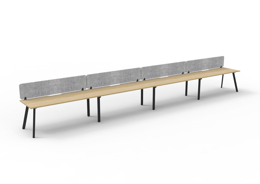 Eternity 4 Person Single Sided Workstation - Eco Panel Screen - Natural Oak Top & Black Base - Marble Grey PET