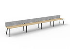 Eternity 4 Person Single Sided Workstation - Eco Panel Screen - Natural Oak Top & Black Base - Marble Grey PET