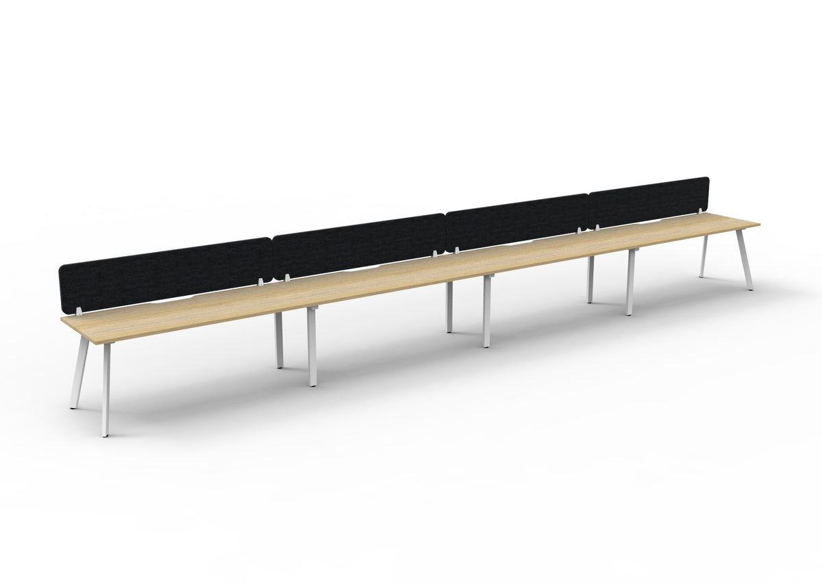 Eternity 4 Person Single Sided Workstation - Eco Panel Screen - Natural Oak Top & White Base - Black PET