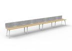 Eternity 4 Person Single Sided Workstation - Eco Panel Screen - Natural Oak Top & White Base - Marble Grey PET