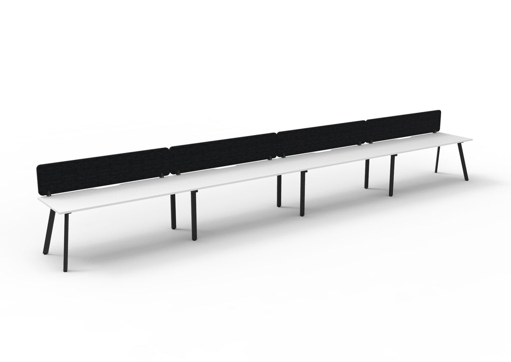 Eternity 4 Person Single Sided Workstation - Eco Panel Screen - Natural White Top & Black Base - Black PET