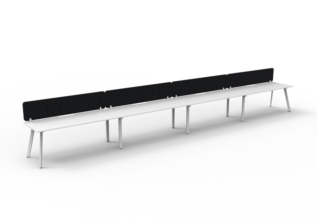 Eternity 4 Person Single Sided Workstation - Eco Panel Screen - Natural White Top & White Base - Black PET