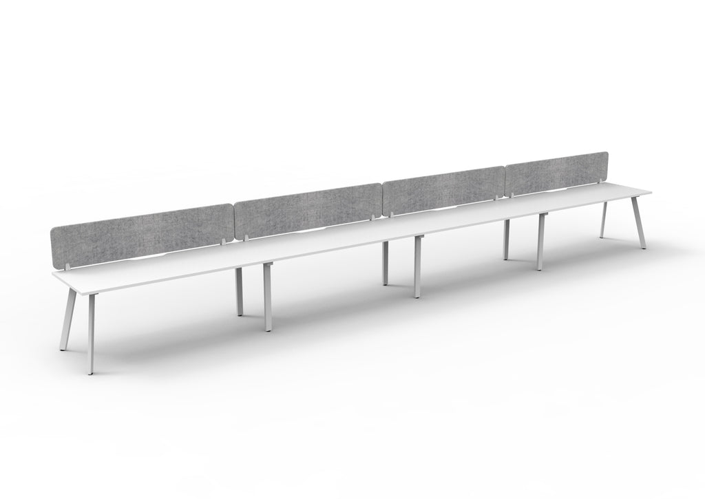Eternity 4 Person Single Sided Workstation - Eco Panel Screen - Natural White Top & White Base - Marble Grey PET
