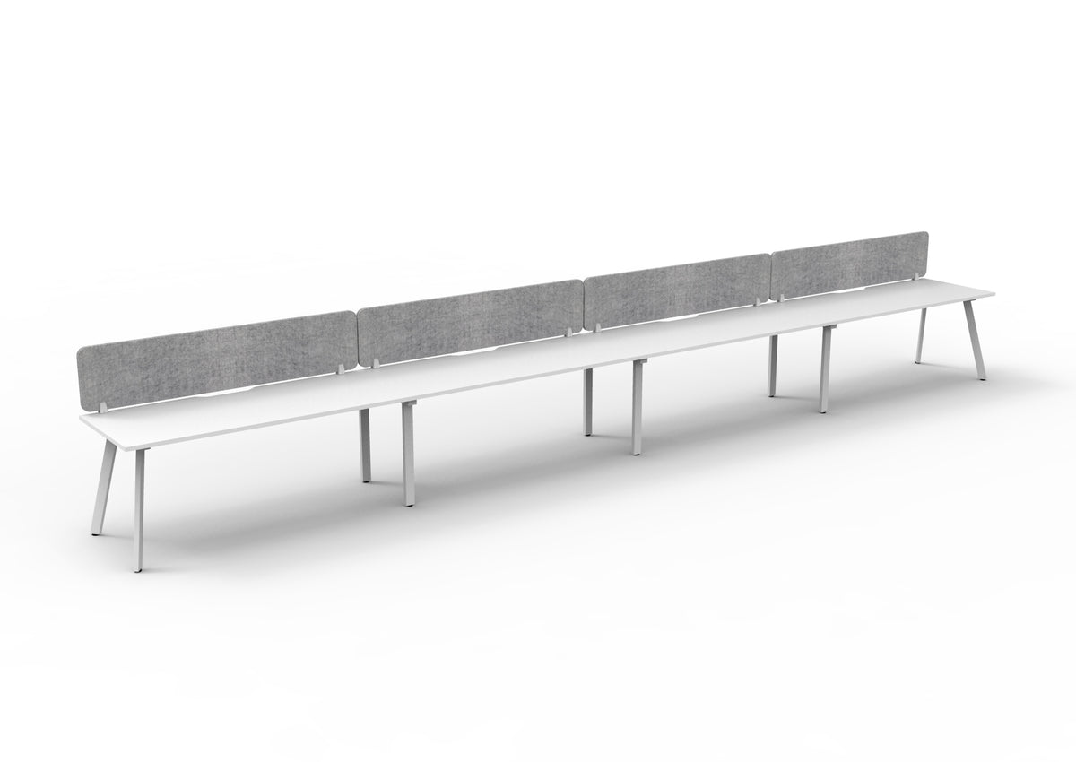 Eternity 4 Person Single Sided Workstation - Eco Panel Screen - Natural White Top & White Base - Marble Grey PET