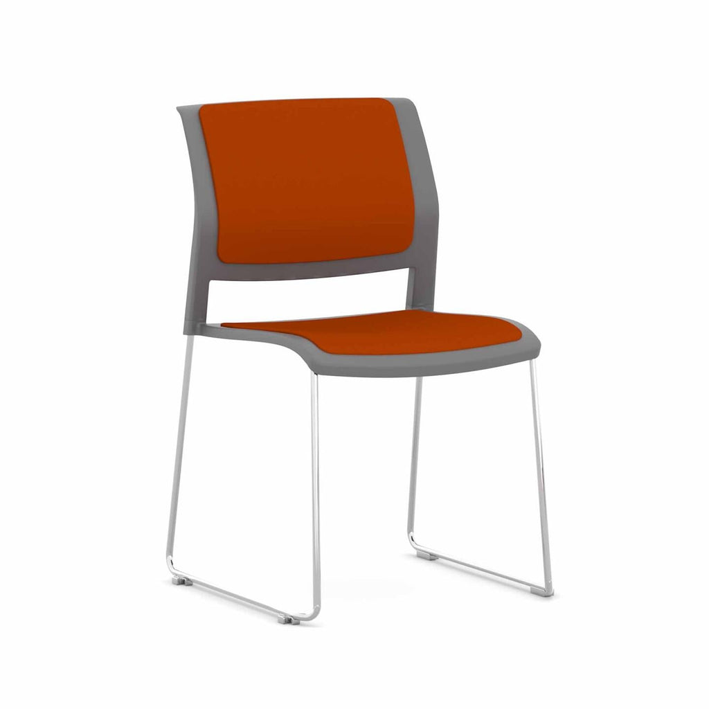 Game Chair Sled – Fully Upholstered — Chrome, Charcoal, Bright Orange #CM502